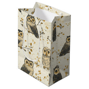 Vintage Owls & Floral Botanical Pattern (1) Medium Gift Bag