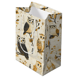 Vintage Owls & Floral Botanical Pattern (2) Medium Gift Bag