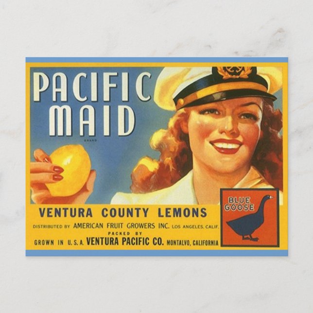Vintage Pacific Maid Lemons Sailor Gal Postcards (Front)