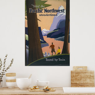 Vintage Pacific Northwest Travel Poster 1925 Train