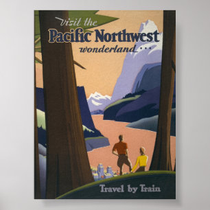 Vintage Pacific Northwest Travel Poster 1925 Train