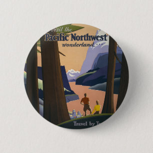 Vintage Pacific Northwest Travel Poster 1925 Train 2 Inch Round Button