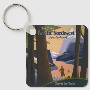 Vintage Pacific Northwest Travel Poster 1925 Train Keychain