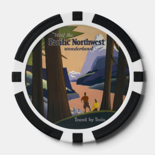 Vintage Pacific Northwest Travel Poster 1925 Train Poker Chips