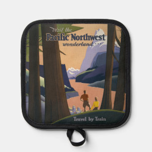 Vintage Pacific Northwest Travel Poster 1925 Train Pot Holder