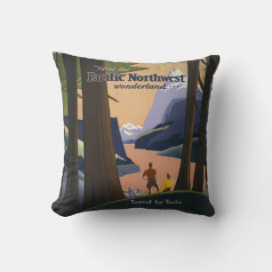 Vintage Pacific Northwest Travel Poster 1925 Train Throw Pillow