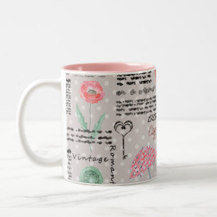 Vintage page newspaper polka dots stylish retro ma Two-Tone coffee mug