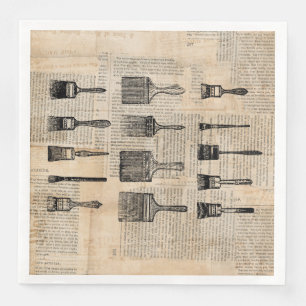 Vintage Paintbrushes Paint Brush Newspaper Print Napkin