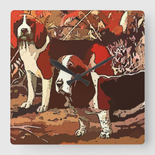 Vintage Painted Beagles Square Wall Clock