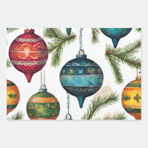 Vintage Painted Christmas Hanging Ornaments  Wrapping Paper Sheet