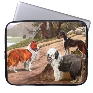 Vintage Painted Collies Laptop Computer Sleeve