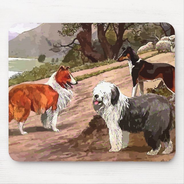 Vintage Painted Collies Mouse Pad (Front)