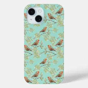 Vintage Painted European Robin Bird Pattern iPhone 15 Case