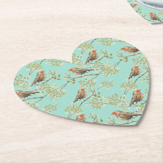Vintage Painted European Robin Bird Pattern Paper Coaster (Angled)
