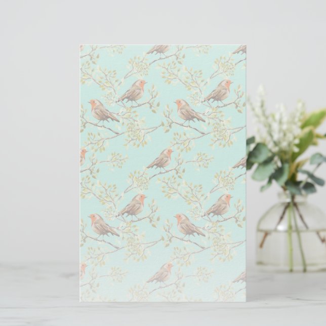 Vintage Painted European Robin Bird Pattern Stationery (Standing Front)