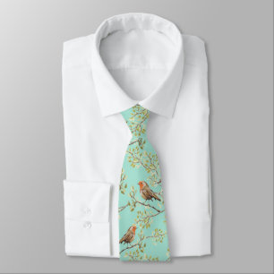 Vintage Painted European Robin Bird Pattern Tie