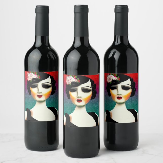 Vintage Painted Flapper Woman Wine Label (Bottles)