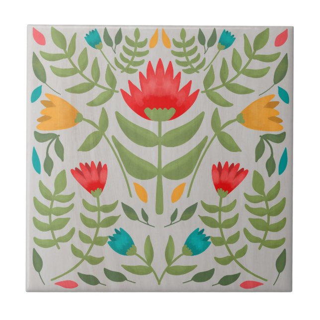 Vintage Painted Floral Tile (Front)