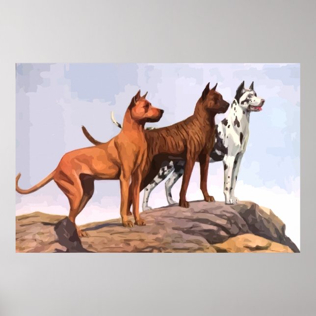 Vintage Painted Great Danes Poster (Front)