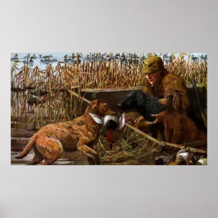 Vintage Painted Retrievers with Duck Hunter Poster