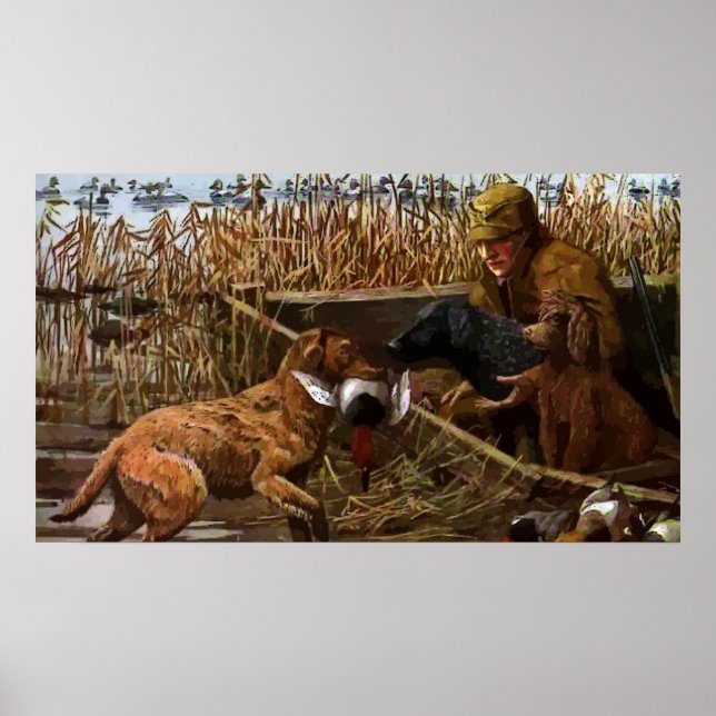 Vintage Painted Retrievers with Duck Hunter Poster (Front)
