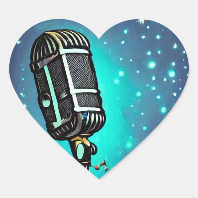 Vintage Painted Retro Microphone 2 Heart Sticker (Front)