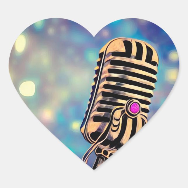 Vintage Painted Retro Microphone 7 Heart Sticker (Front)