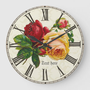 Vintage Painted Roses Personalized Large Clock