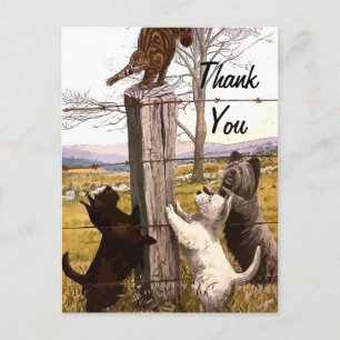 vintage painted terriers thank you postcard