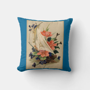 Vintage Painting - Flowers in a Sailboat. Throw Pillow