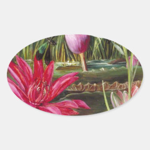 Vintage Painting Pink Blossoms Flowers Oval Sticker