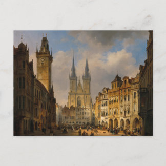 Vintage Painting Prague City View Czech Republic Postcard