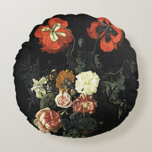 Vintage painting Still Life with Flowers Round Pillow