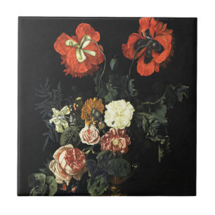 Vintage painting Still Life with Flowers Tile