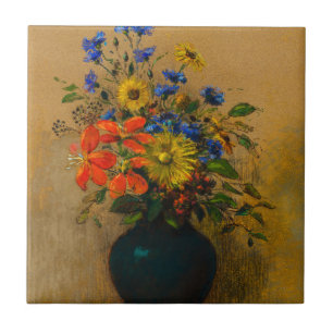 Vintage painting Wildflowers Tile