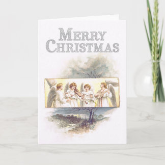 Vintage paintinig Angels playing music Christmas Holiday Card