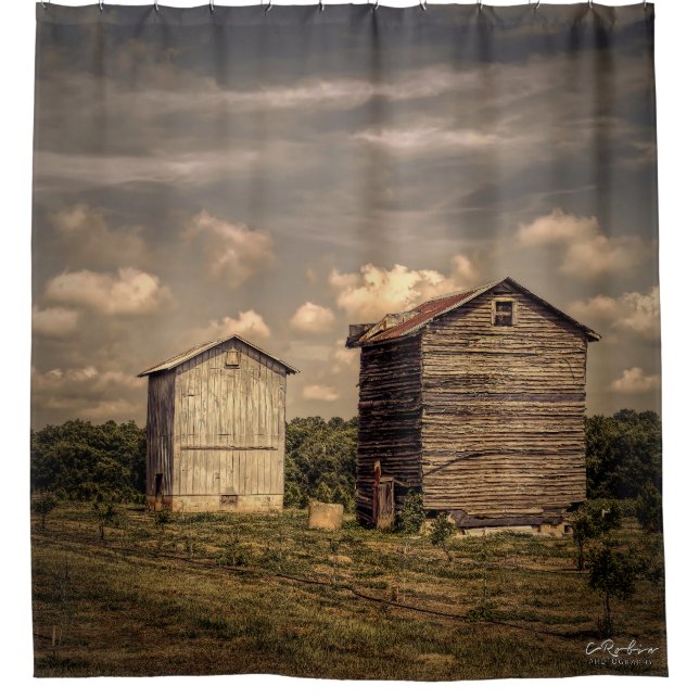 Vintage Pair of Old Tobacco Barns (Front)
