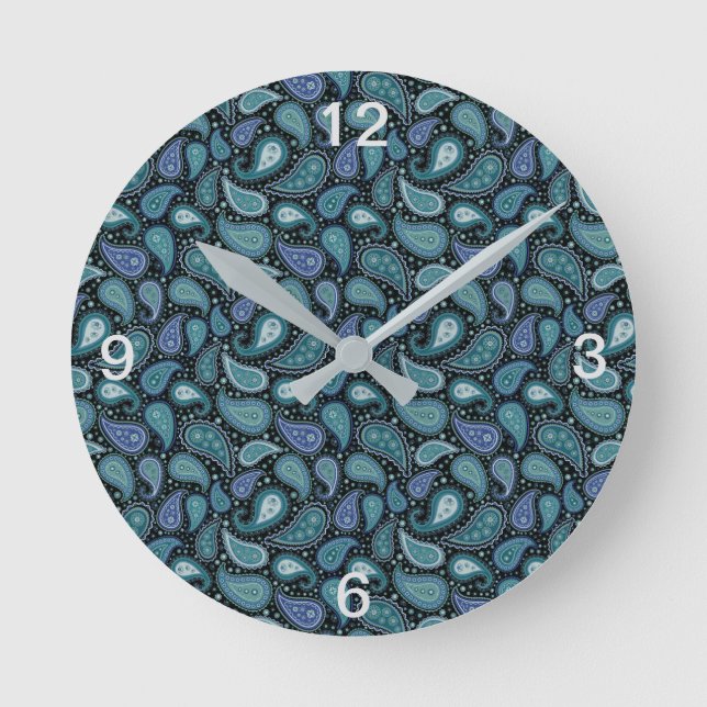 Vintage Paisley Beautiful Blue Teal Round Clock (Front)