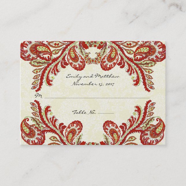 Vintage Paisley Damask Table Place Cards (Front)