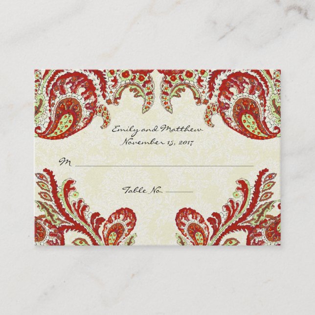 Vintage Paisley Damask Table Place Cards (Front)