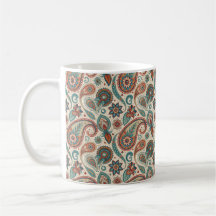 Vintage Paisley in Red Teal Cream