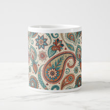 Vintage Paisley in Red Teal Cream