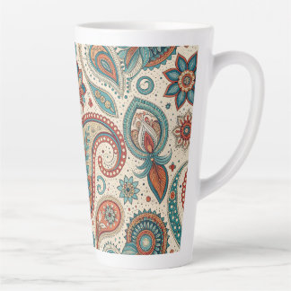 Vintage Paisley in Red Teal Cream Latte Mug