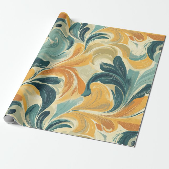 Vintage Paisley-Inspired Leaf Pattern (1) Wrapping Paper (Unrolled)