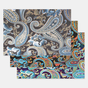 Vintage Paisley on three colours Wrapping Paper Sheet