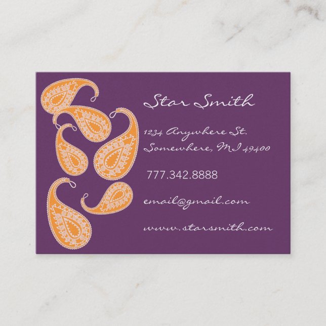 Vintage Paisley Orange and Plum Business Card (Front)