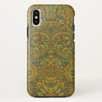 Vintage Paisley Pattern Brown 7 Green Tones