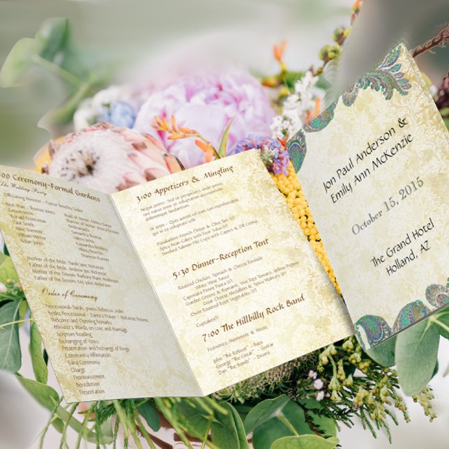 Vintage Paisley Peacock Colours Wedding Program (Creator Uploaded)