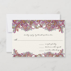Vintage Paisley Raspberry Feathers RSVP Card