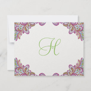 Vintage Paisley Raspberry & Lime on Ice-RSVP RSVP Card